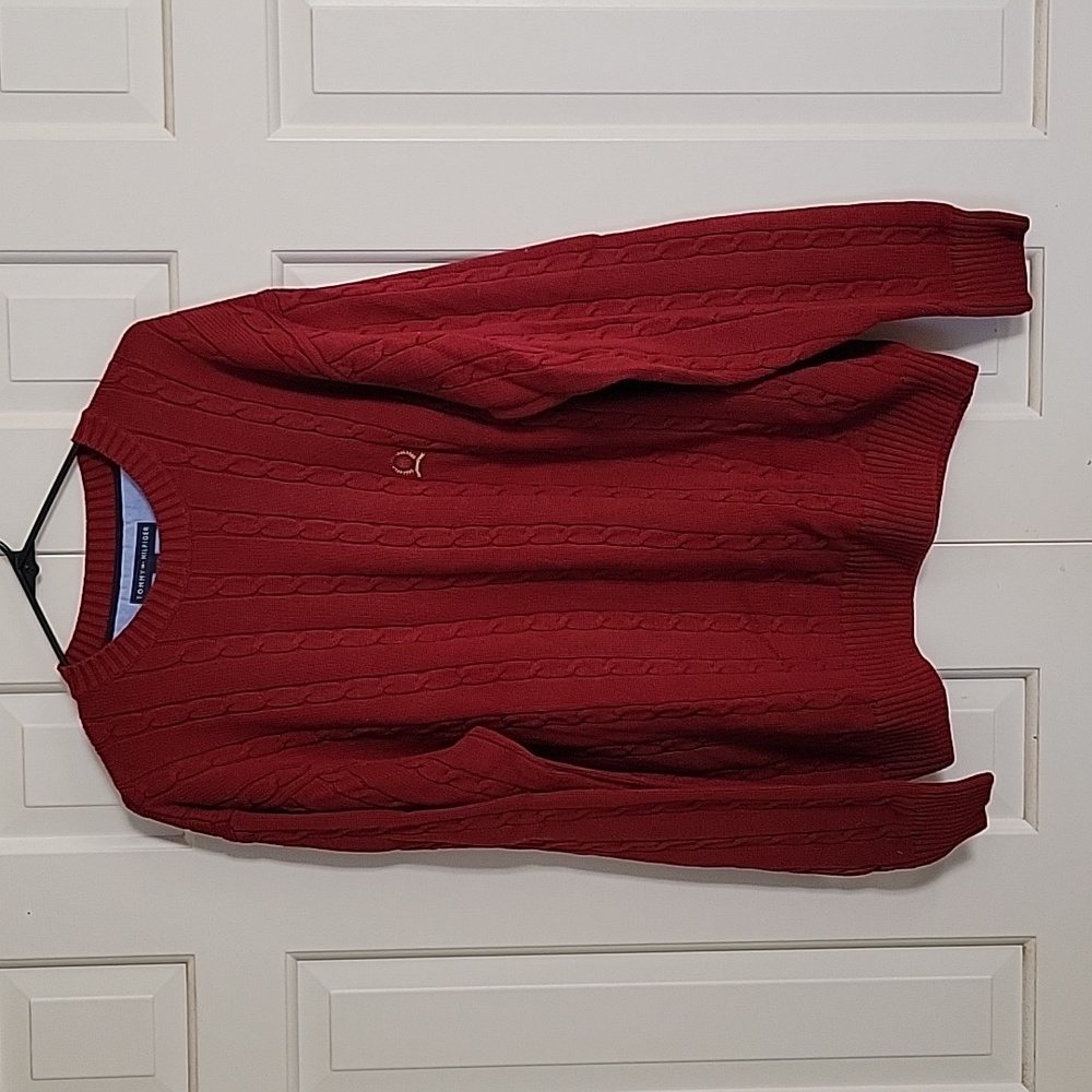 Tommy Hilfiger men's deep red cableknit sweater sz L
